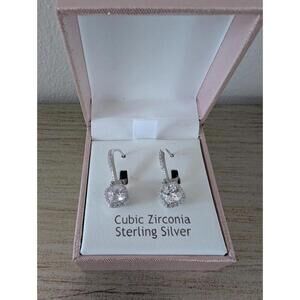 NIB Rachel Ashwell Sterling Silver Cubic Zirconia Earrings Square Dangle Classic
